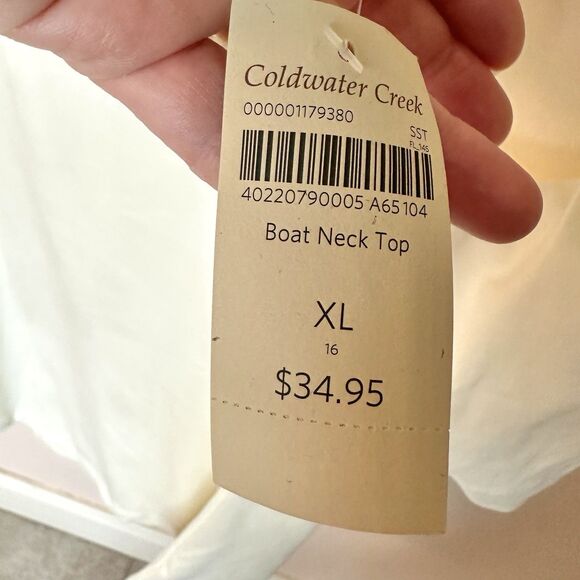 Coldwater Creek Top XL Short Sleeve Cream Supima Cotton Boat Neck Pullover NWT - Picture 7 of 9